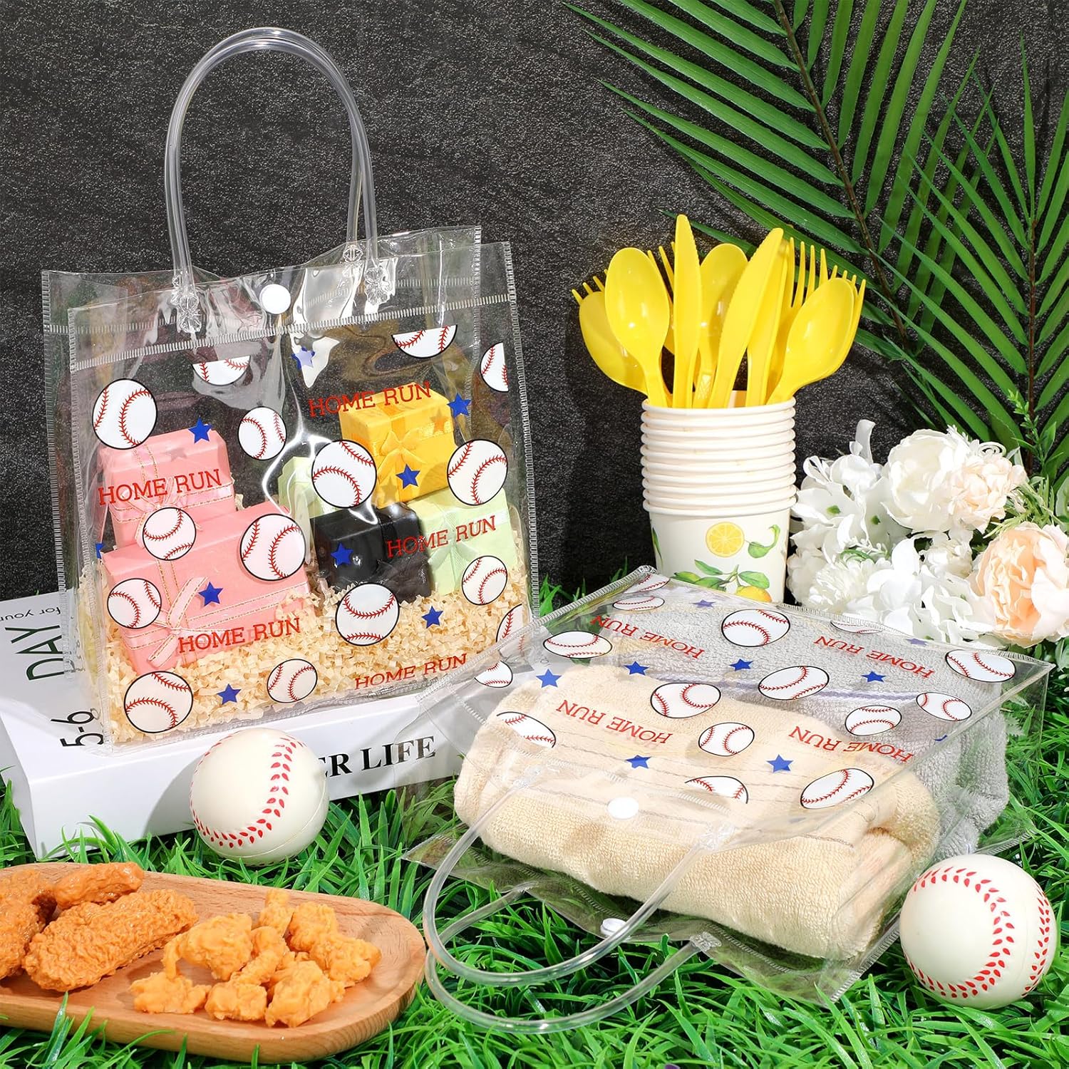 Aliceset 20 Pcs Baseball Clear PVC Gift Bags with Handles