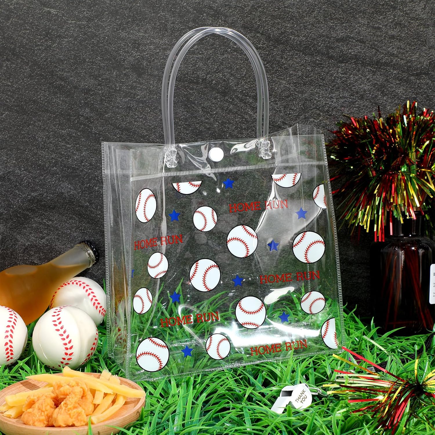 Aliceset 20 Pcs Baseball Clear PVC Gift Bags with Handles