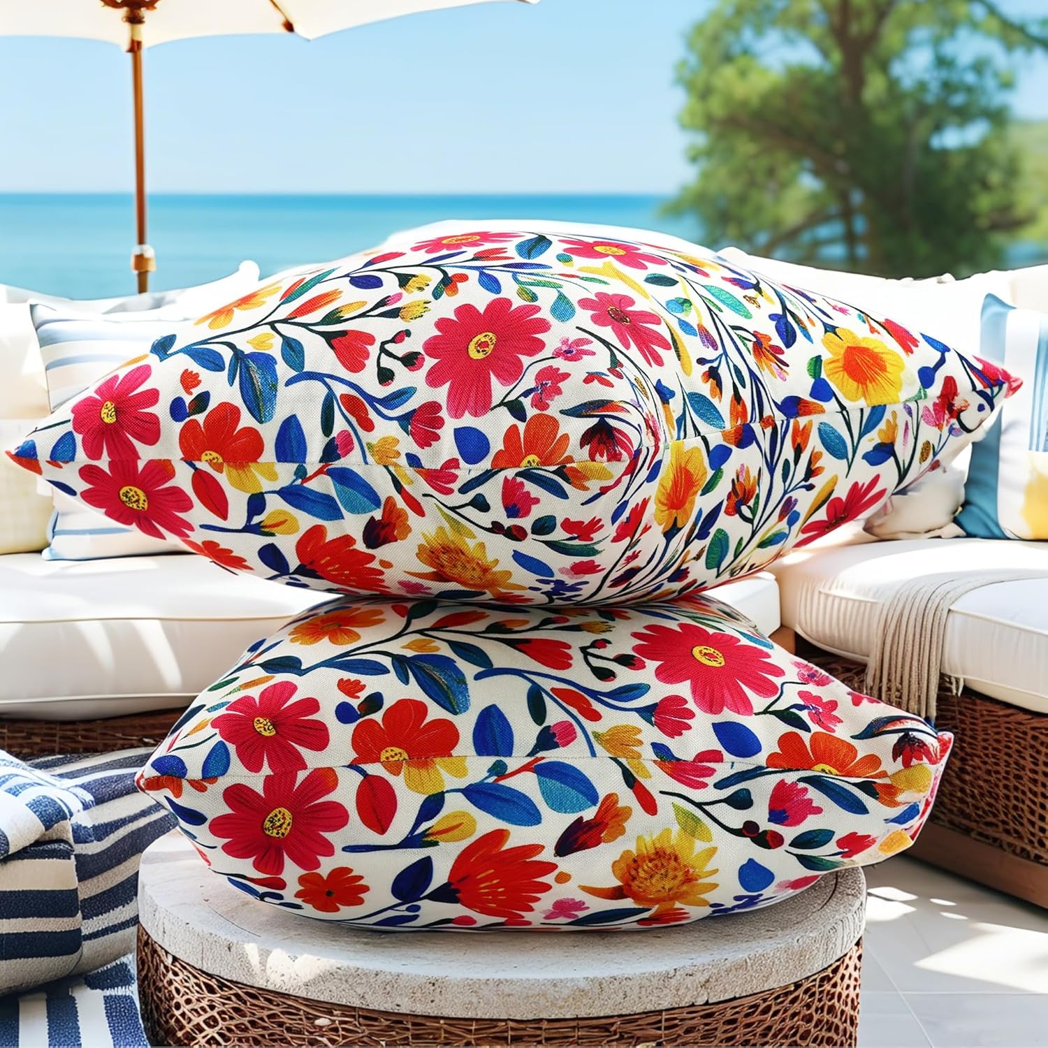 Floral Print Outdoor Pillow Covers Set of 2