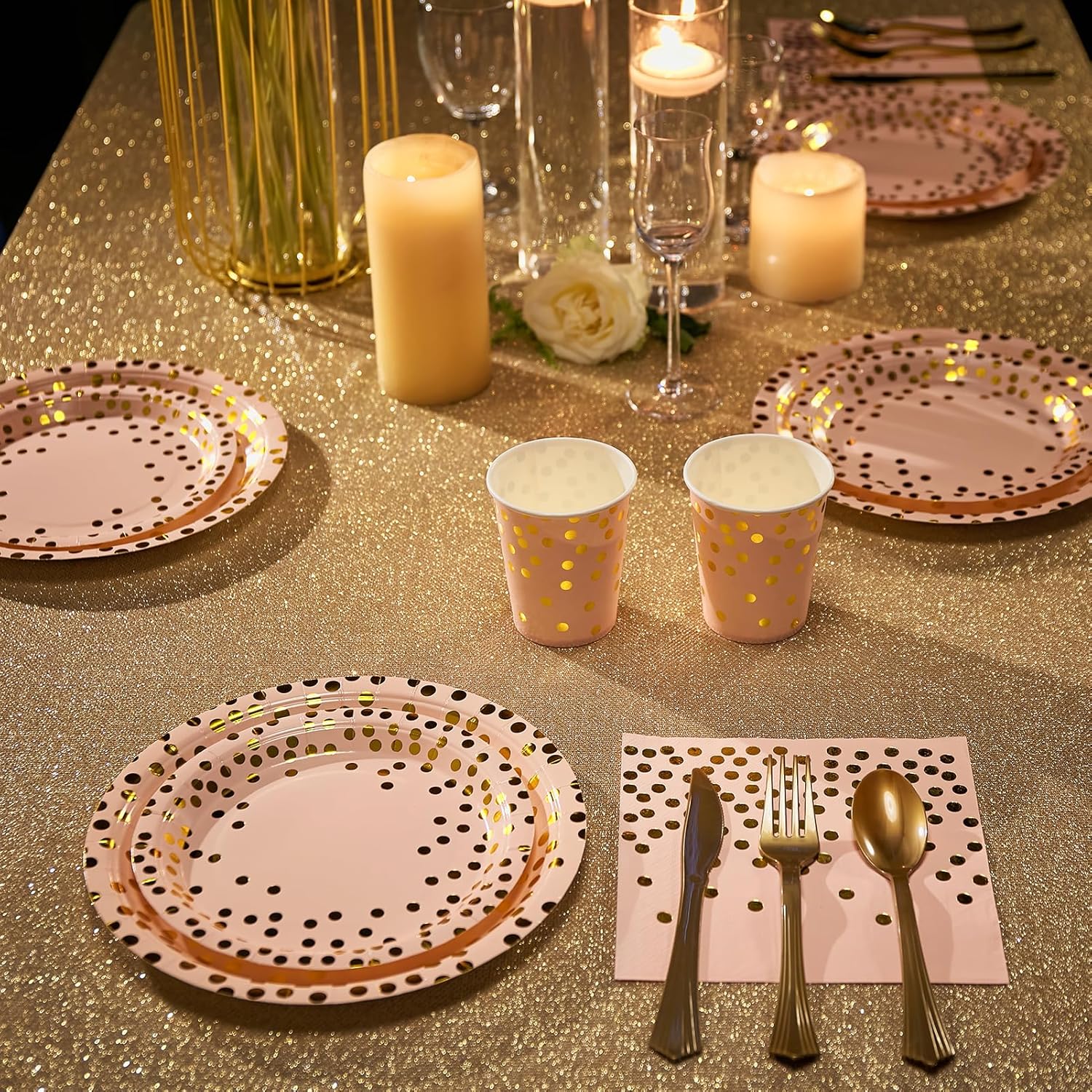 Pink and Gold Party Supplies - 350 PCS Disposable Dinnerware Set