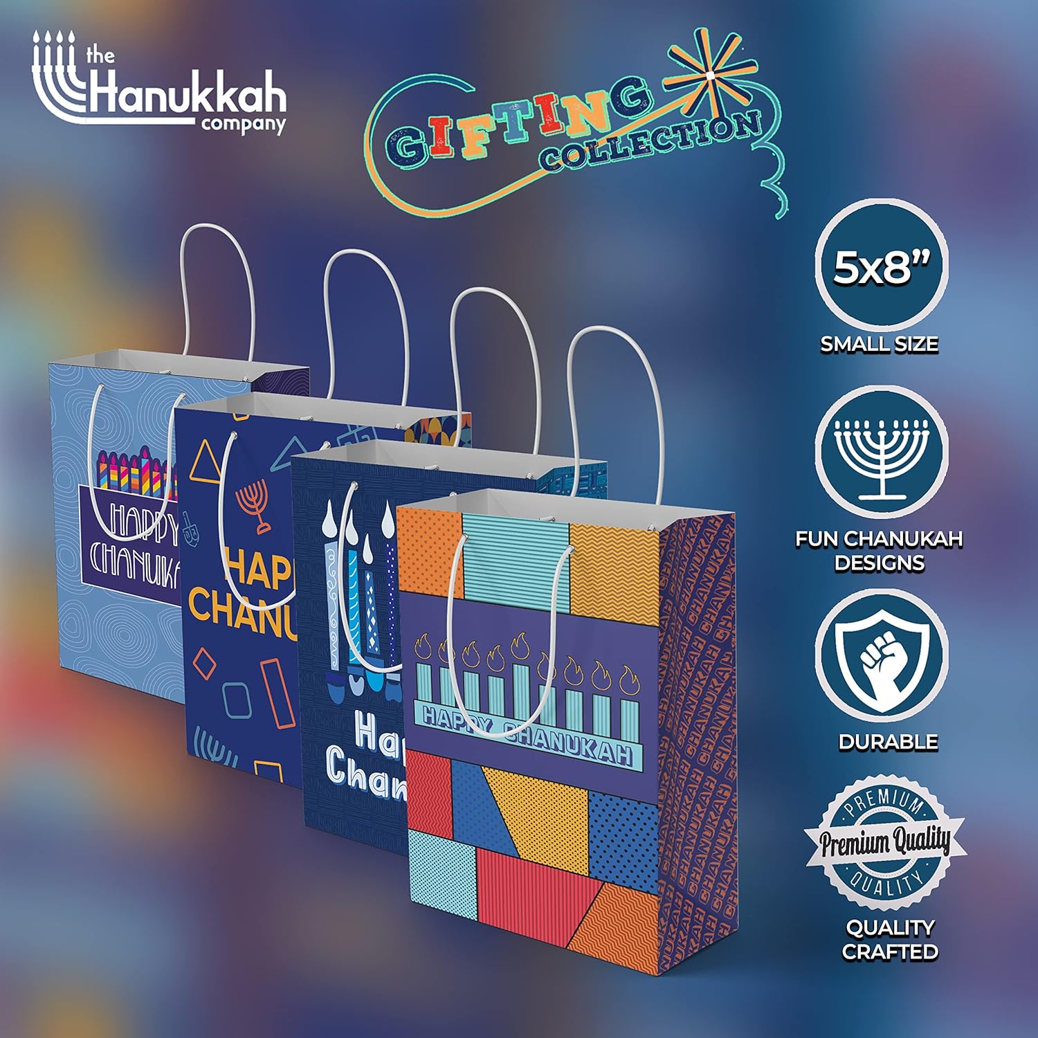 The Hanukkah Company Gift Bags - 4 Pack 5x8 Inch Blue