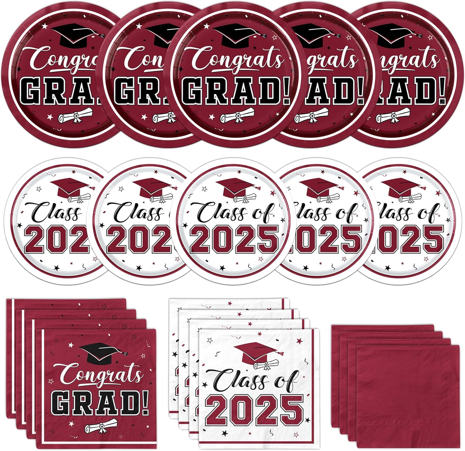 Class of 2025 Graduation Plates Napkins Maroon Party Supplies
