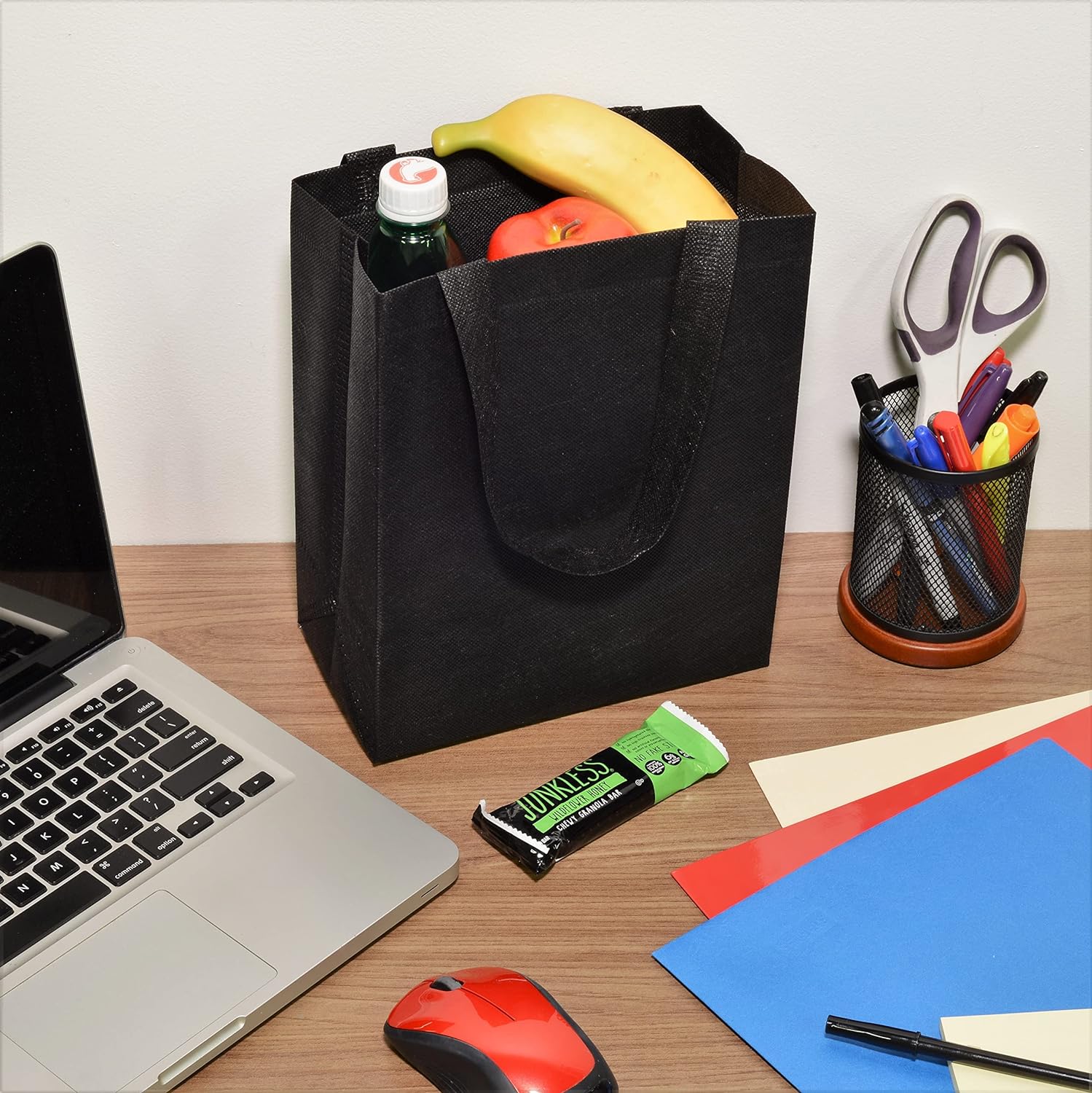 Zenpac Reusable Black Gift Bags with Handles 8x4x10 12 Pack