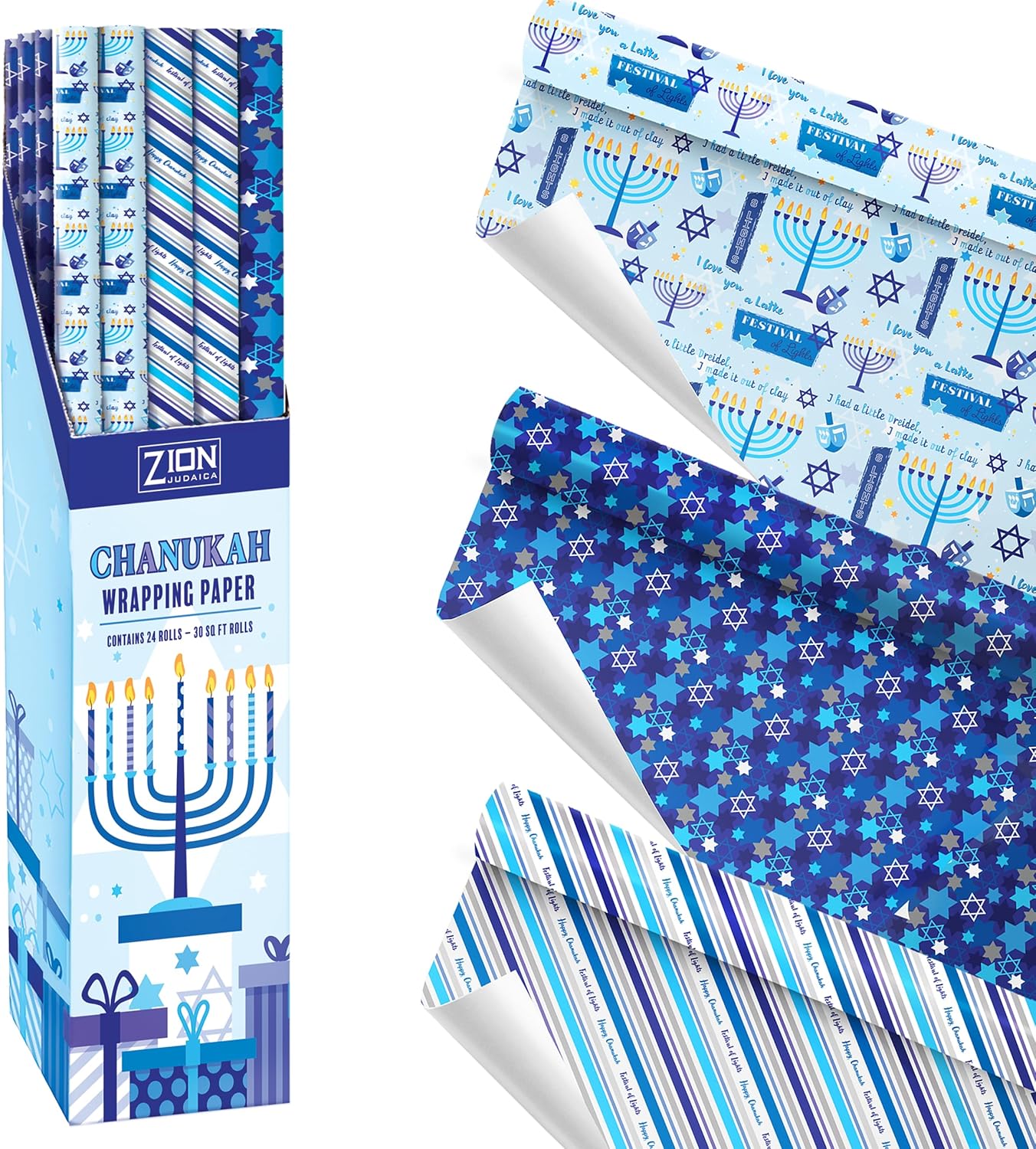 Zion Judaica Hanukkah Gift Wrap Roll 30x144 Master Case of 24