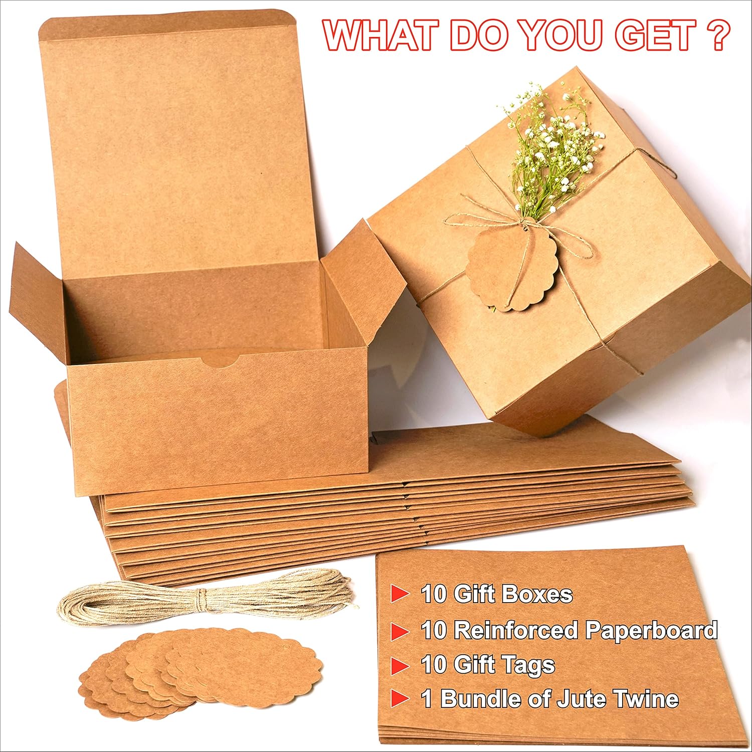 Mudrit Kraft Gift Boxes 10 Pack 8x8x4 Inches