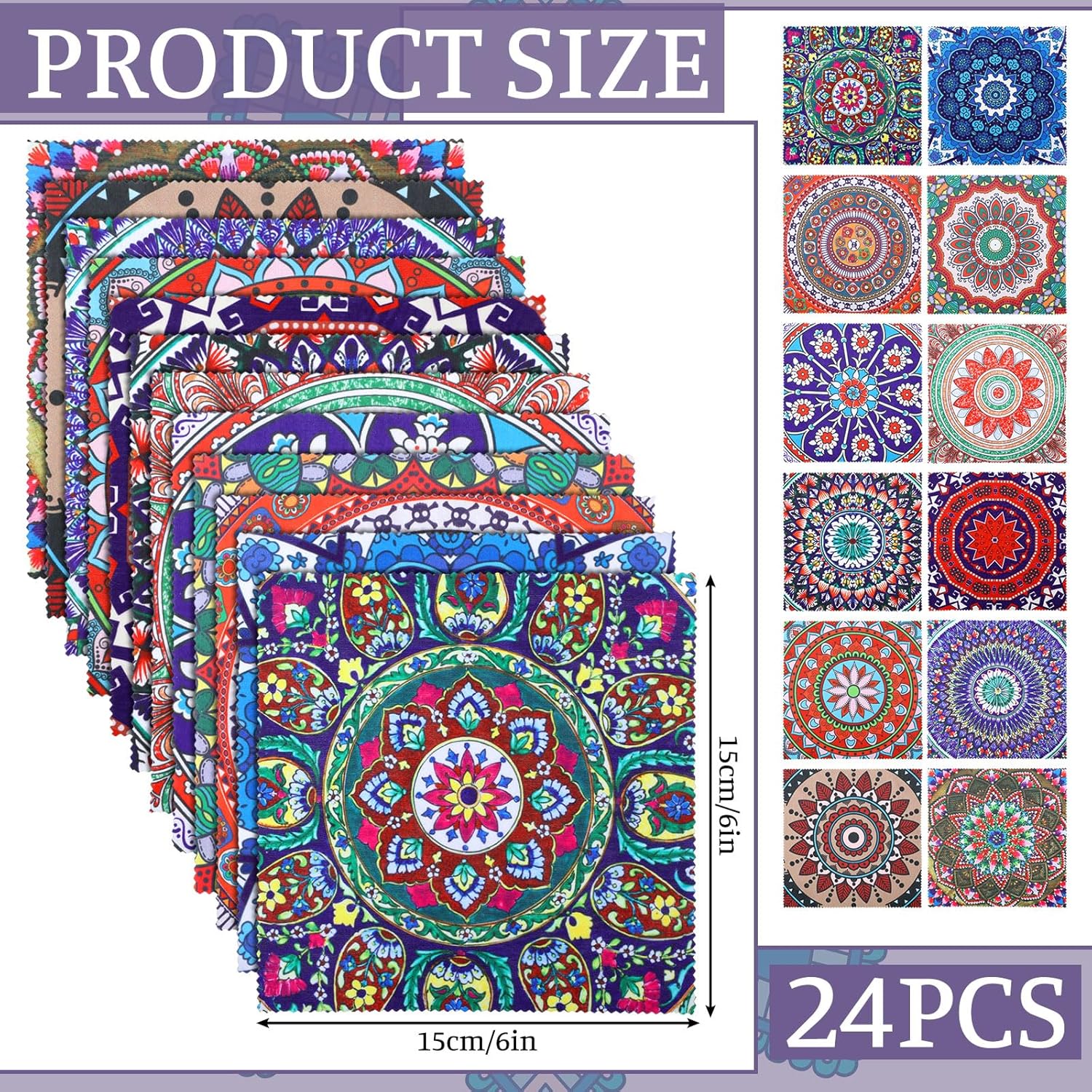 24 Pcs Mandala Microfiber Cleaning Cloths for Glasses