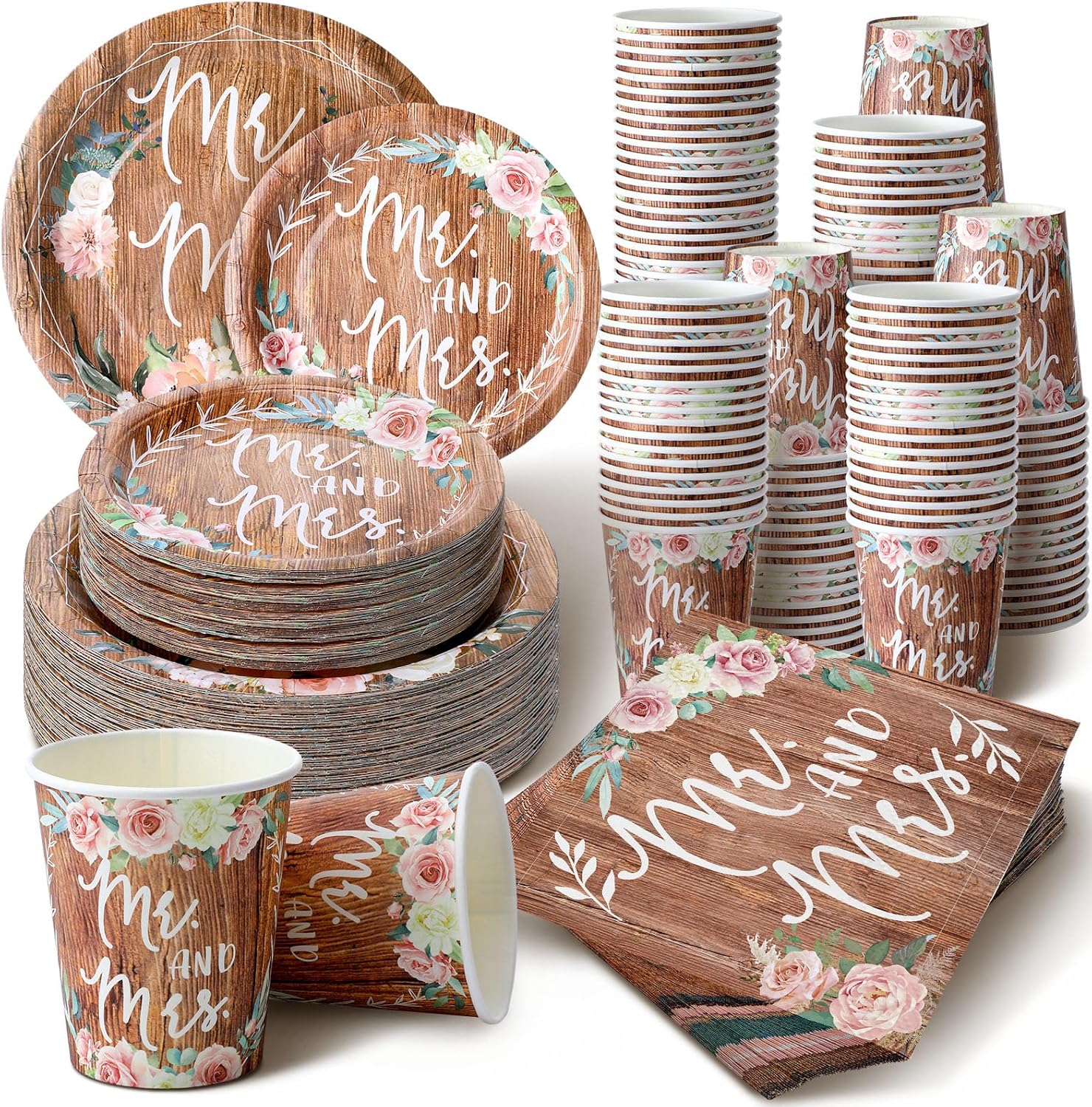Zhehao 250 Pcs Retro Bridal Shower Tableware Set