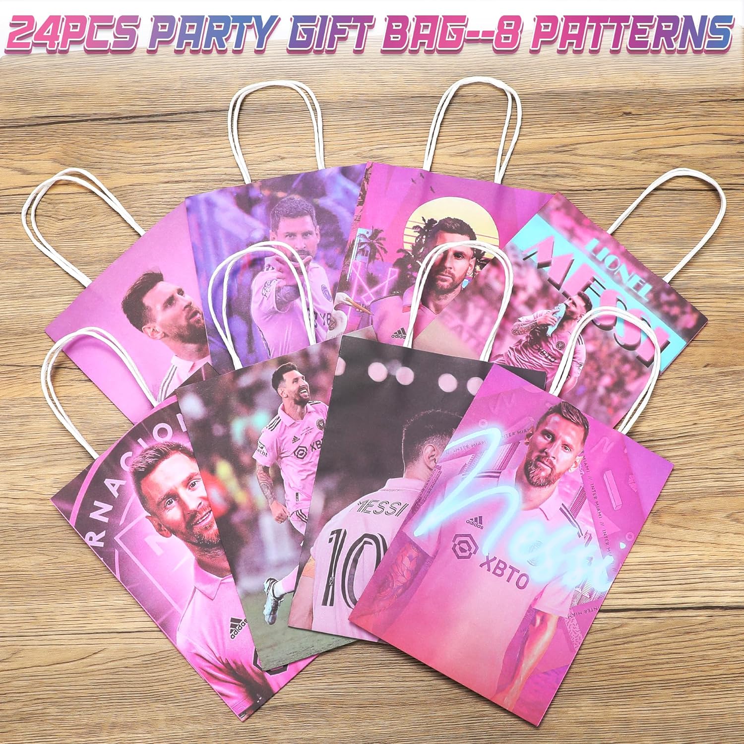 24Pcs Miami Messi Party Gift Bags with 8 Patterns